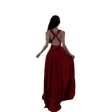2025 French Tie With Hanging Neck Dress Female Seaside Vacation Beautiful Back Sexy Open Fork Showing Skinny Dress