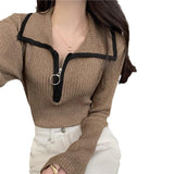 Sensing Color Half Zippered Sweater Women's Autumn And Winter Dongguan Dalang Bottom Slim Slim Thin Knitted Shirt Top Women's Clothing