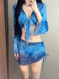 Wow, Special Bolis 7080 Bikini Four-Piece Swimsuit Women Split Long Sleeve Cover Skinny Swimsuit