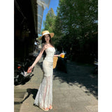 2025 Holiday Style Millennium Lace Skirt Fishtail Skirt With White Thoracic Top + Outer Coat