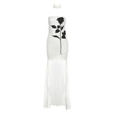 French Temperament High-Level Famous Lady Tset Thoracic Dress Women's Spring And Summer New Printed Mesh Splicing Bag Hip Dress