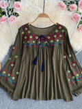 Spring Dress 2025 Holiday National Style Retro Heavy Industry Embroidery Flowers Ocean Gas Lantern Sleeve Loose Blouse Tide