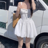 Little White Dress Women 2026 Spring New Sling Dress Four-Sided Bomb To Collect Waist Thin Inside And Outside Wearing Short Skirt