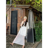 Lace Splicing Fake Two White Short-Sleeved T-Shirt Dress Women's Summer Design Sense Languid Holiday Style Dress