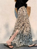 Beautiful Beautiful Dress Seaside Vacation High-Waisted Thin Leopard Print Open Fork A Word Half-Dress Woman Spring