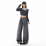 2026 Autumn New Wide-Legged Trousers Women's Loose Folding Casual Casual Pure Color Straight-Tight Trousers Women Thick