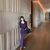 Autumn New Pure Desire Lazy Windy Tie Suit Dress + Fashion Temperament Showing Thin Long Sleeve Open Shirt Two Sets