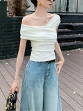 Irregular Design White Waist Repair Short-Sleeved T-Shirt Women 2026 Summer New Thin Top
