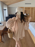 Early Summer Small White Flowers High Linen Lace Doll Set Women's Summer Thin Casual Shorts