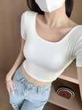 A058# Black French Sweet Hottie Collar Collared Long-Sleeved T-Shirt Red Fried Street High-Waisted Umbilly Short