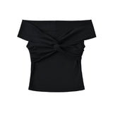 Spice Girls Folded Knot Stacked Short-Sleeved T-Shirt Chic One-Word Shoulder Pure Desire To Design The Body Of The Woman