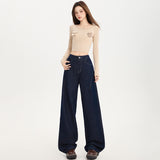Autumn 2025 Retro Side Slit High Design Loose Broad Legs Thin Cutter Jeans Women's Scissors