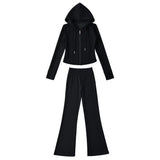 Casual Sports Babes Hooded Jacket Suit Women In Autumn Wearing A Cardigan Jacket Micro-Trag Trousers Two Sets