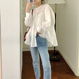 White French Long-Sleeved Shirt Women's Summer Thin Design Sense Court Cotton Lint Sunscreen Top