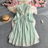 French Sweet Sen Lined Single Buckle Collar Collar Collar With Sleewd Embroidery Dress Female Thin Temperament Fairy Dress