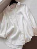 Old Money Style White Linen Cotton Shirt Women Summer Leisure Free Long Sleeves Thin Sunscreen Shirt
