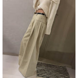 Korean Version Of Chic Thin High Waist Pressure Fold Design Loose Broad-Legged Jeans Solid Color Large Version Of Trousers 2 Colors