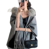 Cummit Limited French Temperament Big Collar Cloak 2025 New Sister Hair Knitted Cloak Sweater
