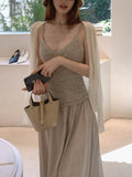 Parma Old Street_French Heroine V-Necked Lattice Niche Design Sling Skirt