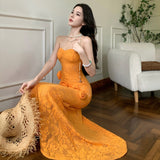 2025 High-End Beautiful Atmosphere Pure Three-Dimensional Flowers With Breasts Sexy Body Dress