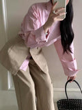 2025 Early Autumn New Long-Sleeved Pink Shirt Top With Ass Wide Leg Trousers Set Fashion Small Thinking