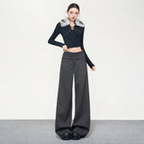 Casual Hanging With Thin Trousers Drag Loose Autumn And Winter New Side-Waist Buttons Waist Line Commuting Thin
