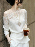 Commuting Style White Lace Splicing Top Female 2026 Summer New Design Sense Of Niche Temperament