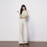 Light Gray Lazy Wind High-Waist High-Waist Elastic Micro-Tpeaker Jeans Women 2026 Spring New Thin Temperament Trumpet Trousers