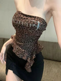 Vintage Sexy Babes Leopard Print Chest Drill Irregularly Carefully Machine-Skinny Collarbone Waistcoat