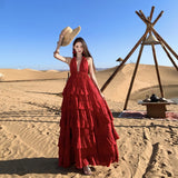 2026 Two Wearing Pure Lust Wind Hanging Back Linen Fairy Dress Seaside Lotus Leaf Side Hanging Dress