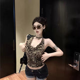 Leopard Hanging Neck Sling Waistcoat Female Wearing Summer Thai Hottie Sexy Collar Tucked Little Top