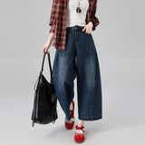 Physical Explosion Early Spring New 2026 Retro Wind Bone Line Design Nine-Point Balloon Jeans Women Loose Broad Legs
