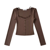 Pure Hot Girl Sexy Short Shirt Early Autumn Fake Two Lace Long-Sleeved T-Shirt Inside The Gray Bottom Shirt New