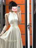 French Gentle Wind White Sleeveless Neck Vest With Joint Dress Women's Summer 2025 New Waist Dress