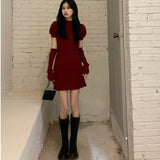 Autumn And Winter Repair Red Knitted Dress Women's Dress 2025 Early Autumn New Hot Girls Pocketed Sexy Ass Skirt