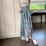 Vintage Tie-Dye Dress Women's Spring And Summer Holiday Wind High Waist Thin A Skirt Hanging Long Skirt Small Big Swing Skirt