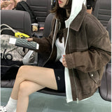 Korean Chic Autumn Vintage Maillard Clip Zipper Loose Casual Imitation Deer Sleevet Jacket Jacket