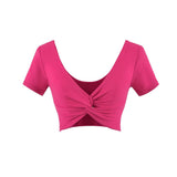 Hottie Sexy V-Neck Umbilly T-Shirt Lady Jazz Dance Sweet Spicy Tight Dance Blouse Short Sleeve T-Shirt