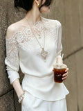 Commuting Style White Lace Splicing Top Female 2026 Summer New Design Sense Of Niche Temperament