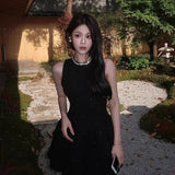 Beautiful Hot Girl Waist Dress Women's Dress French Temperament Small Black Dress Birthday Dress Skirt Short Skirt