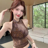 New Fashion New Chinese Style Retro-Retro-Enhaired Hanging Neck Vest Women's Summer Fashion High Waist Repair Short Top