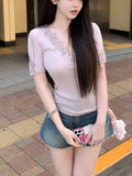 Poetic Lace Group Heavy Industry Lace Embroidered Wool Knitting Top Short-Sleeved Lace Skirt
