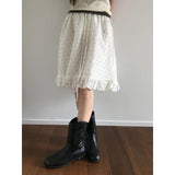 Korean Small Wave Dot Print Glossy Leaves Side Half Skirt Girl Cute Umbrella Skirt Girl Dress