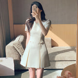 Korean Small Fragrant Elegant Temperament Flower That Rounded Short-Sleeved Dress Summer French Thin A-Word Skirt
