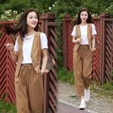 Imitation Cotton Ocean Gas Casual Fashion Set Women's Sports Summer Women's Short-Sleeved Loose Trousers Three-Piece Set