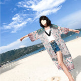 National Wind Print Long Sunscreen Summer Beach Beach Shawl Women Long Loose Chiffon Cardigan
