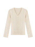 Silky Wool White V-Necked Jasmine Knitted Shirt Long Sleeves Of The Bottom Sweater