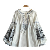 National Lantern Sleeve Shirt Women's Summer Heavy Industry Embroidery Tatry Loose Meat Cover Retro To Make Old Design Feel Top