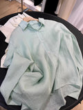 CHAO Grade Recommended! Self-Retention ~ Mint Green Babe Shirt Female Thin Breathable Summer Linen Sunscreen Shirt