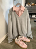 Sweet Korean Summer Retro Final Chapter Hit Two Spliced Wear Jackets Loose Autumn Coat Leisure Long Sleeves